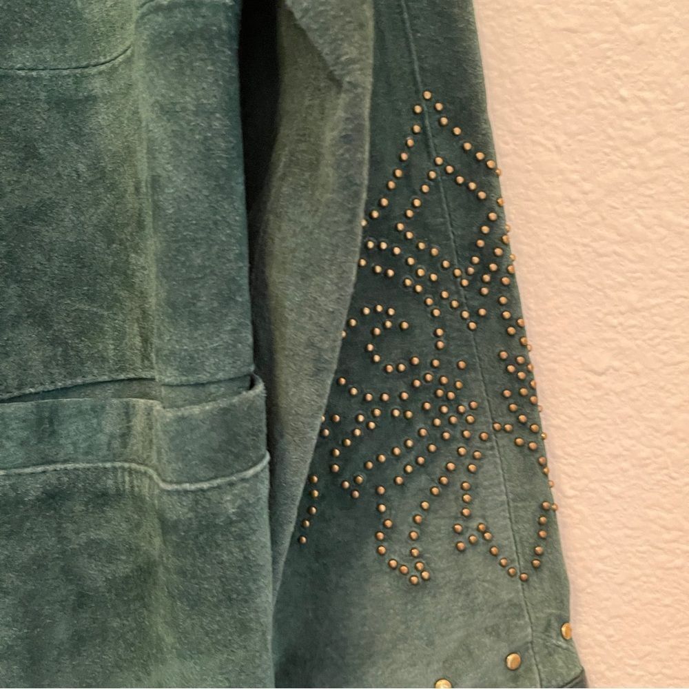 Linea Louis DellOlio Leather Studded Jacket Emerald Green Vintage Blazer Coat - Picture 3 of 11